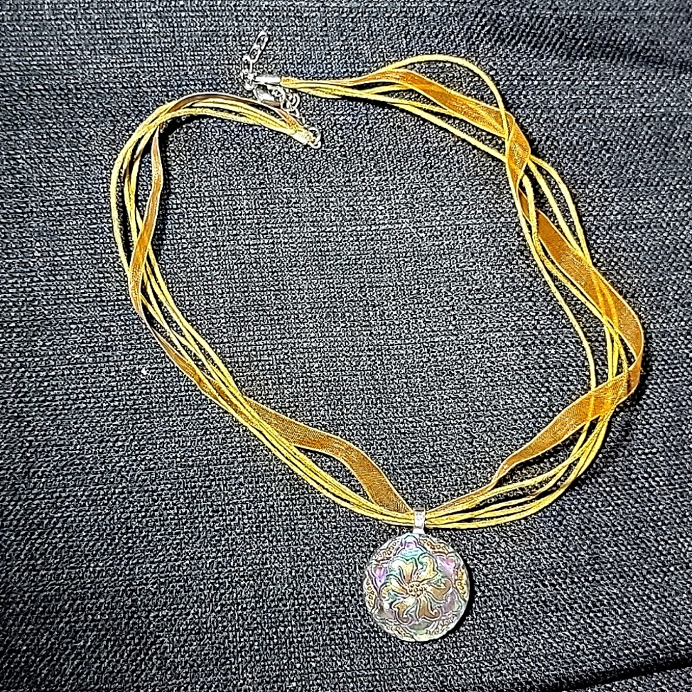 Iridescent Czech Glass Button Handmade Necklace.